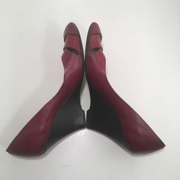 Leopoldo Giordano Red Leather Wedge Heels - Picture 4 of 8